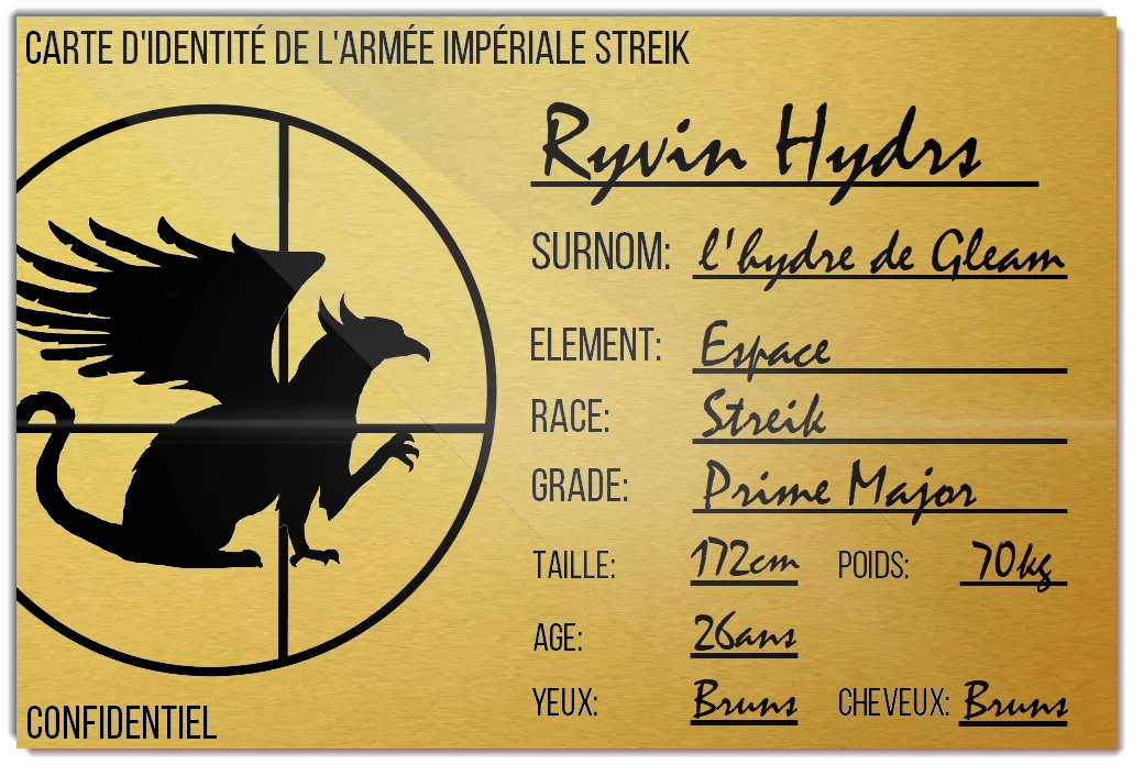 Carte d'identité de l'armée impériale Streik de Ryvin Hydrs